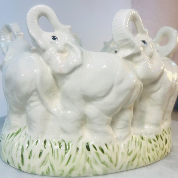 Elephant Trunk up Parade of 6 Ceramic Planter Bowl Container Artison signed Gift - Picture 1 of 7